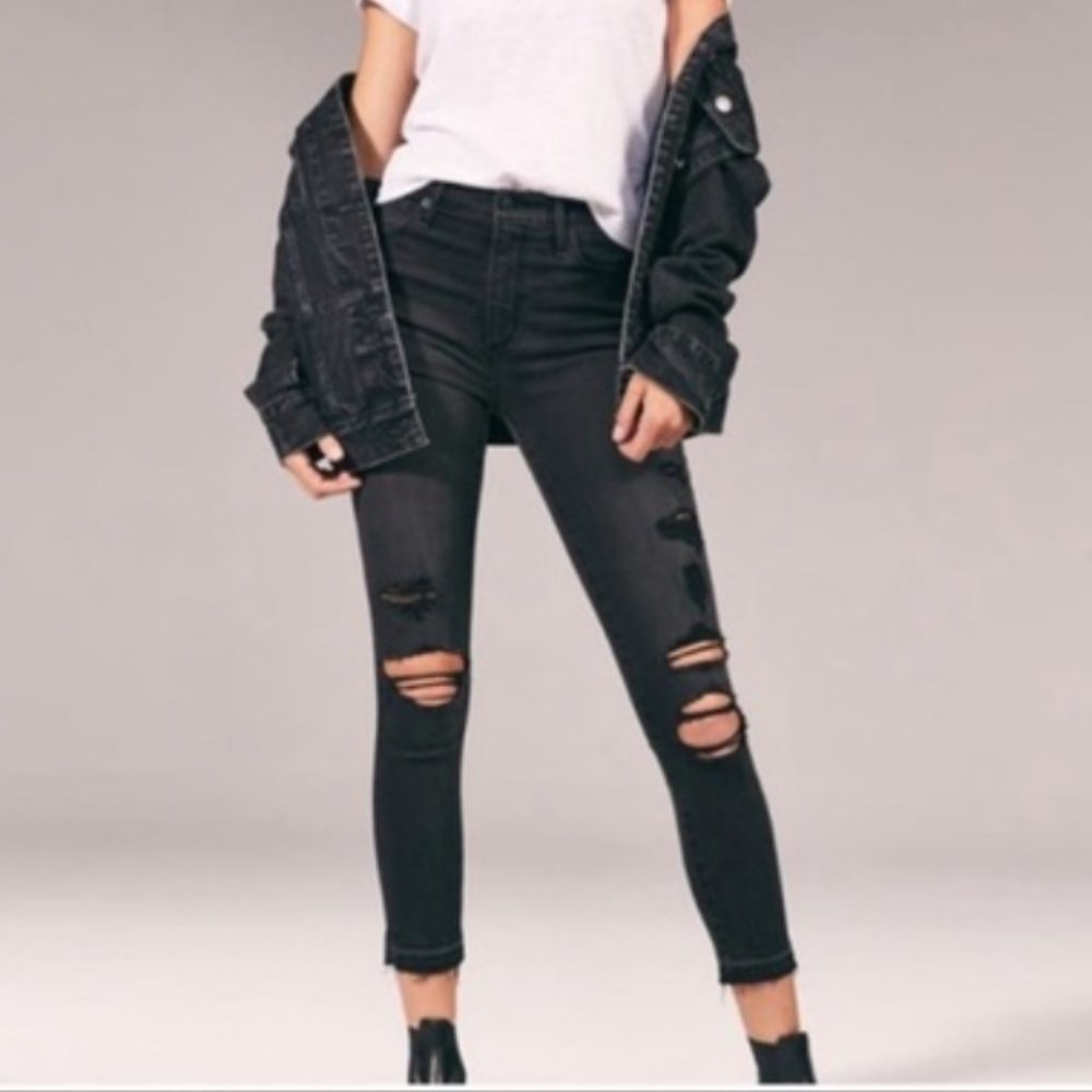 Abercrombie & Fitch Simone High Rise Ankle Black Jeans Distressed